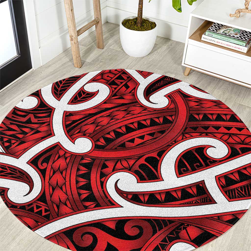 Aotearoa Maori Kowhaiwhai Round Carpet Whero Puhoro and Patiki