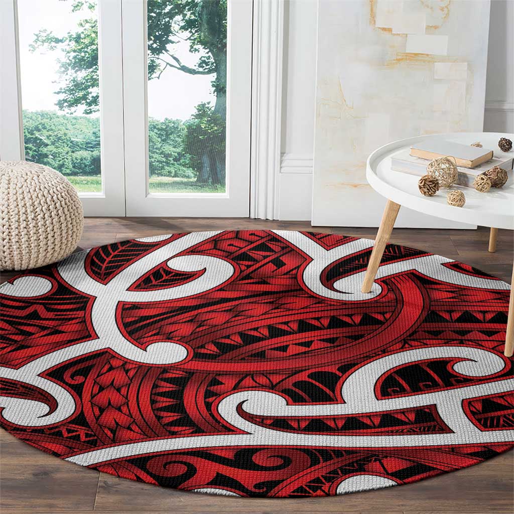 Aotearoa Maori Kowhaiwhai Round Carpet Whero Puhoro and Patiki
