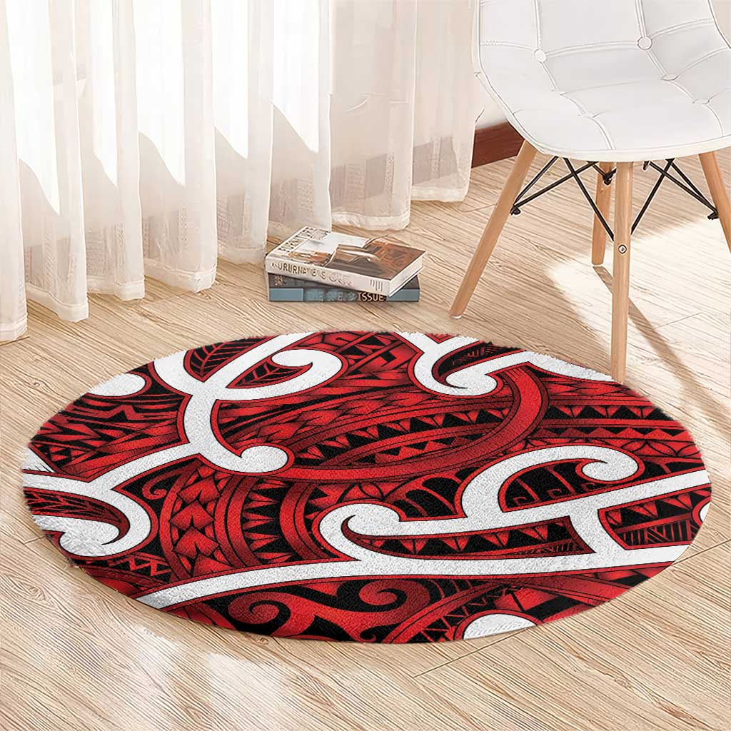 Aotearoa Maori Kowhaiwhai Round Carpet Whero Puhoro and Patiki
