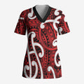Aotearoa Maori Kowhaiwhai Scrub Top Whero Puhoro and Patiki