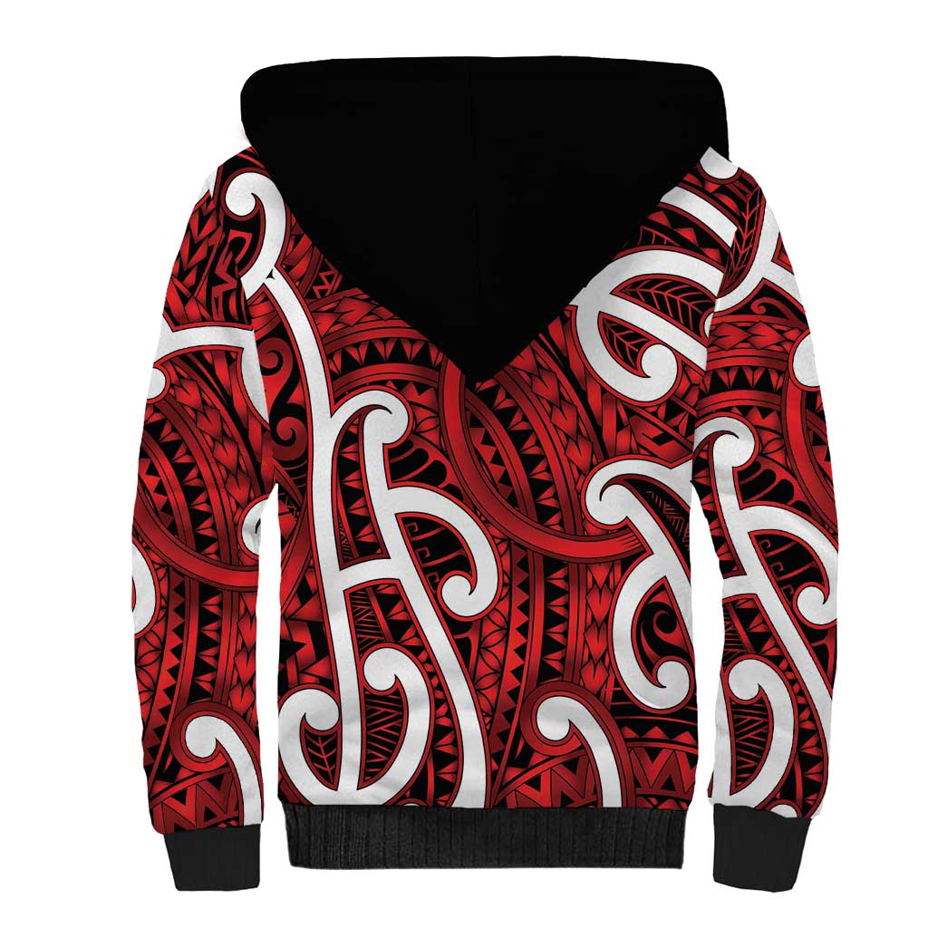Aotearoa Maori Kowhaiwhai Sherpa Hoodie Whero Puhoro and Patiki