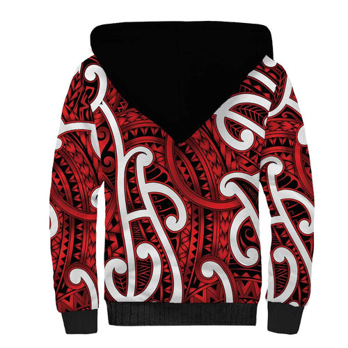 Aotearoa Maori Kowhaiwhai Sherpa Hoodie Whero Puhoro and Patiki