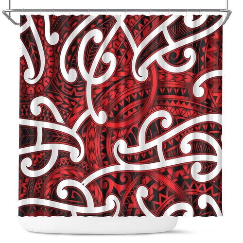 Aotearoa Maori Kowhaiwhai Shower Curtain Whero Puhoro and Patiki