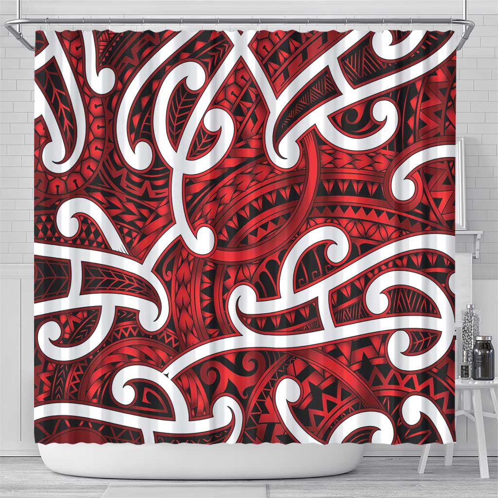 Aotearoa Maori Kowhaiwhai Shower Curtain Whero Puhoro and Patiki