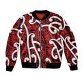 Aotearoa Maori Kowhaiwhai Sleeve Zip Bomber Jacket Whero Puhoro and Patiki