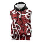 Aotearoa Maori Kowhaiwhai Sleeveless Hoodie Whero Puhoro and Patiki