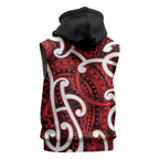 Aotearoa Maori Kowhaiwhai Sleeveless Hoodie Whero Puhoro and Patiki