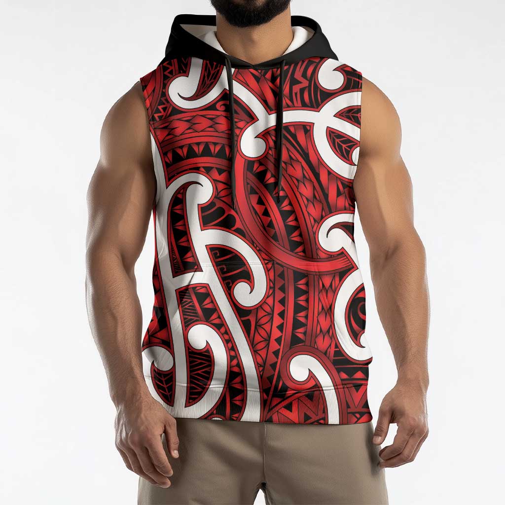 Aotearoa Maori Kowhaiwhai Sleeveless Hoodie Whero Puhoro and Patiki
