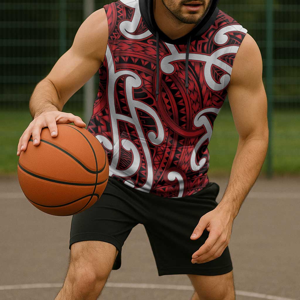 Aotearoa Maori Kowhaiwhai Sleeveless Hoodie Whero Puhoro and Patiki