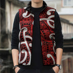 Aotearoa Maori Kowhaiwhai Sleeveless Puffer Jacket Whero Puhoro and Patiki