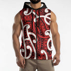 Aotearoa Maori Kowhaiwhai Sleeveless Zip Hoodie Whero Puhoro and Patiki