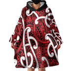 Aotearoa Maori Kowhaiwhai Wearable Blanket Hoodie Whero Puhoro and Patiki