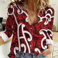 Aotearoa Maori Kowhaiwhai Women Casual Shirt Whero Puhoro and Patiki