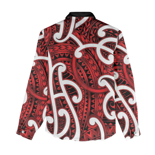 Aotearoa Maori Kowhaiwhai Women Casual Shirt Whero Puhoro and Patiki