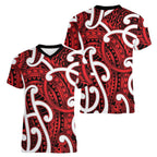 Aotearoa Maori Kowhaiwhai Women V-Neck T-Shirt Whero Puhoro and Patiki