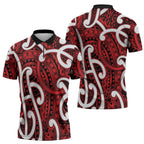 Aotearoa Maori Kowhaiwhai Zipper Polo Shirt Whero Puhoro and Patiki