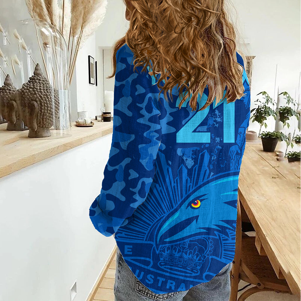 (Custom Text And Number) AFL ANZAC 2023 Adelaide Crows Women Casual Shirt Camouflage LT9