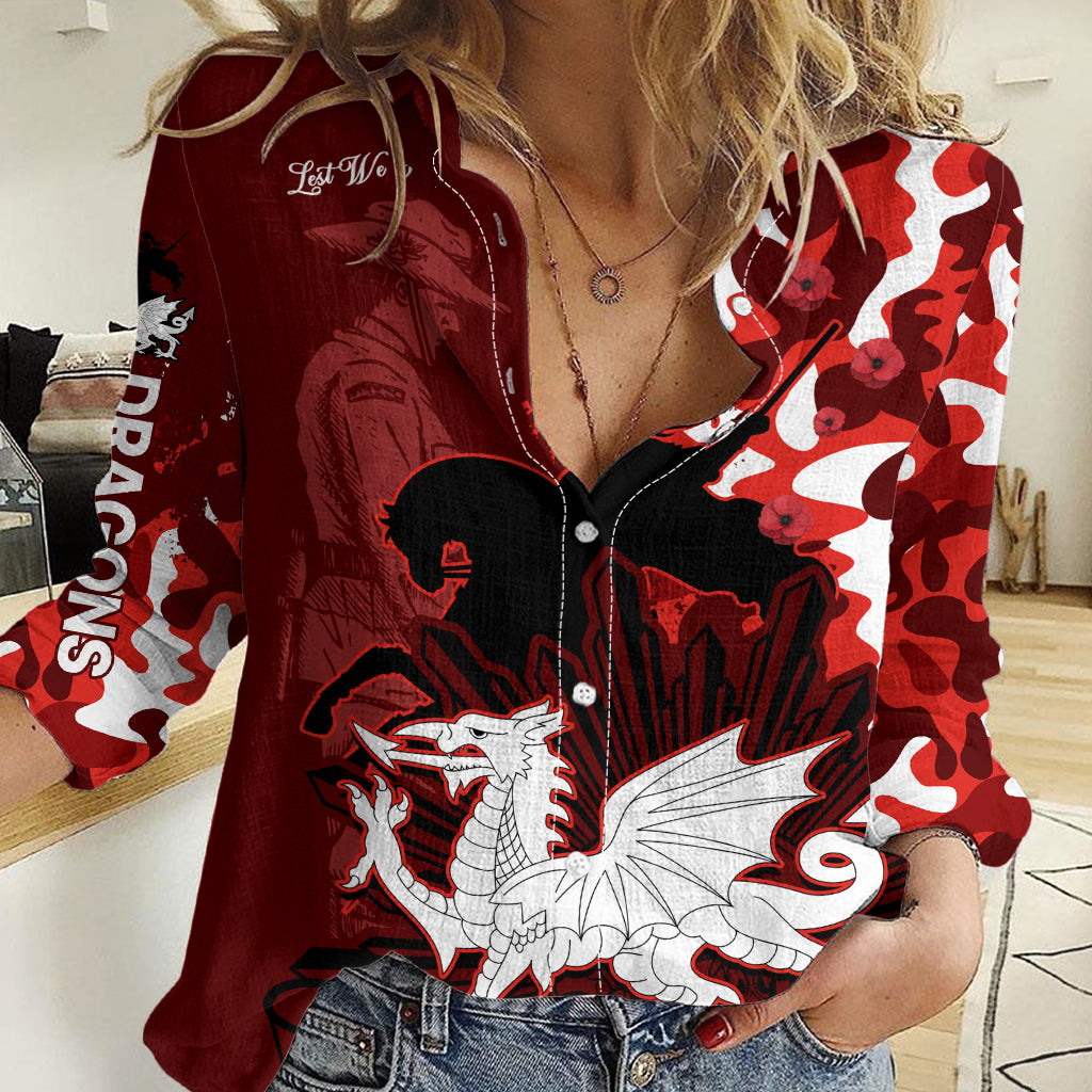(Custom Text And Number) NRL ANZAC 2023 St Dragons Women Casual Shirt Camouflage LT9