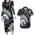 Torres Strait Islander Aboriginal Dot Painting Personalised Couples Matching Long Sleeve Bodycon Dress and Hawaiian Shirt