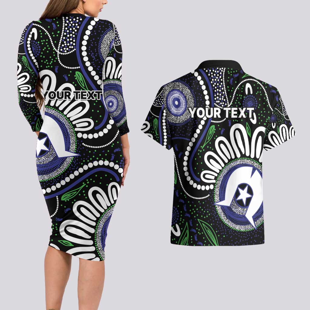 Torres Strait Islander Aboriginal Dot Painting Personalised Couples Matching Long Sleeve Bodycon Dress and Hawaiian Shirt