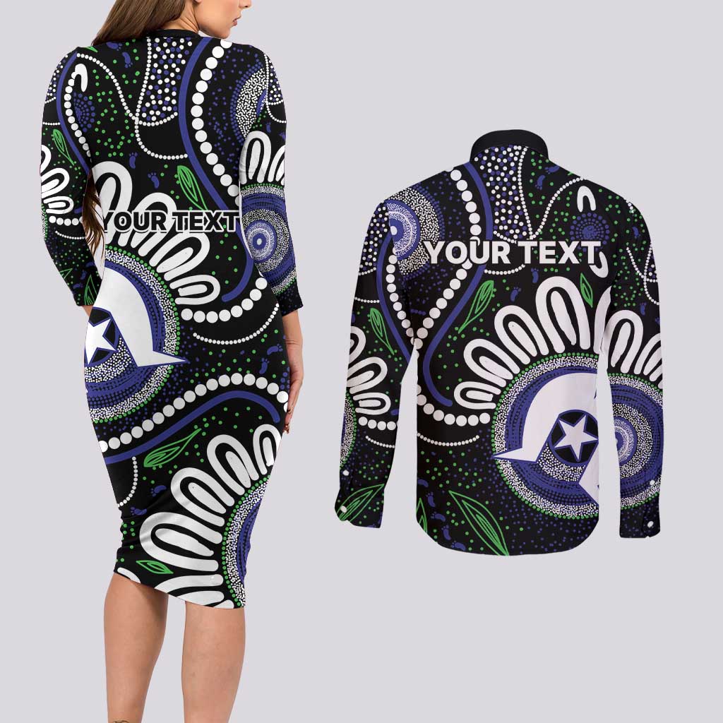 Torres Strait Islander Aboriginal Dot Painting Personalised Couples Matching Long Sleeve Bodycon Dress and Long Sleeve Button Shirt