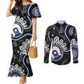 Torres Strait Islander Aboriginal Dot Painting Personalised Couples Matching Mermaid Dress and Long Sleeve Button Shirt