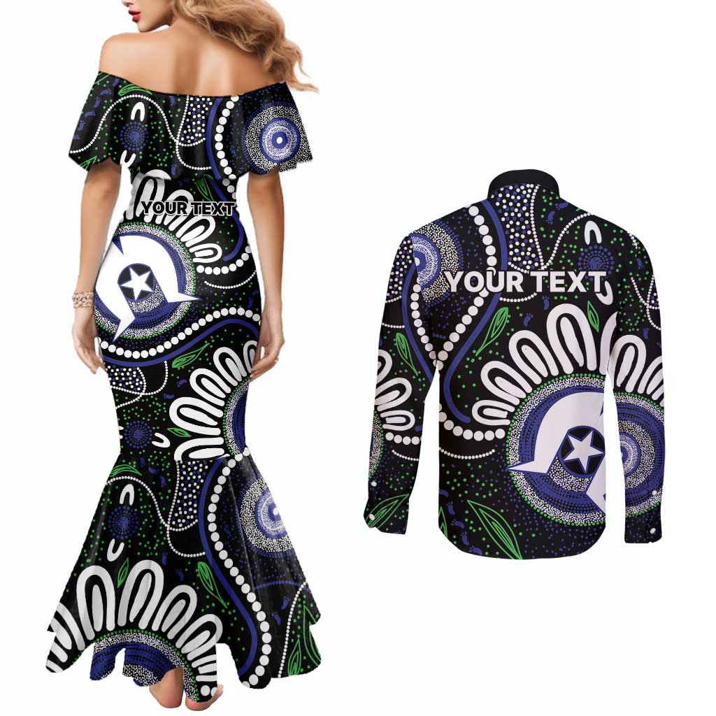 Torres Strait Islander Aboriginal Dot Painting Personalised Couples Matching Mermaid Dress and Long Sleeve Button Shirt