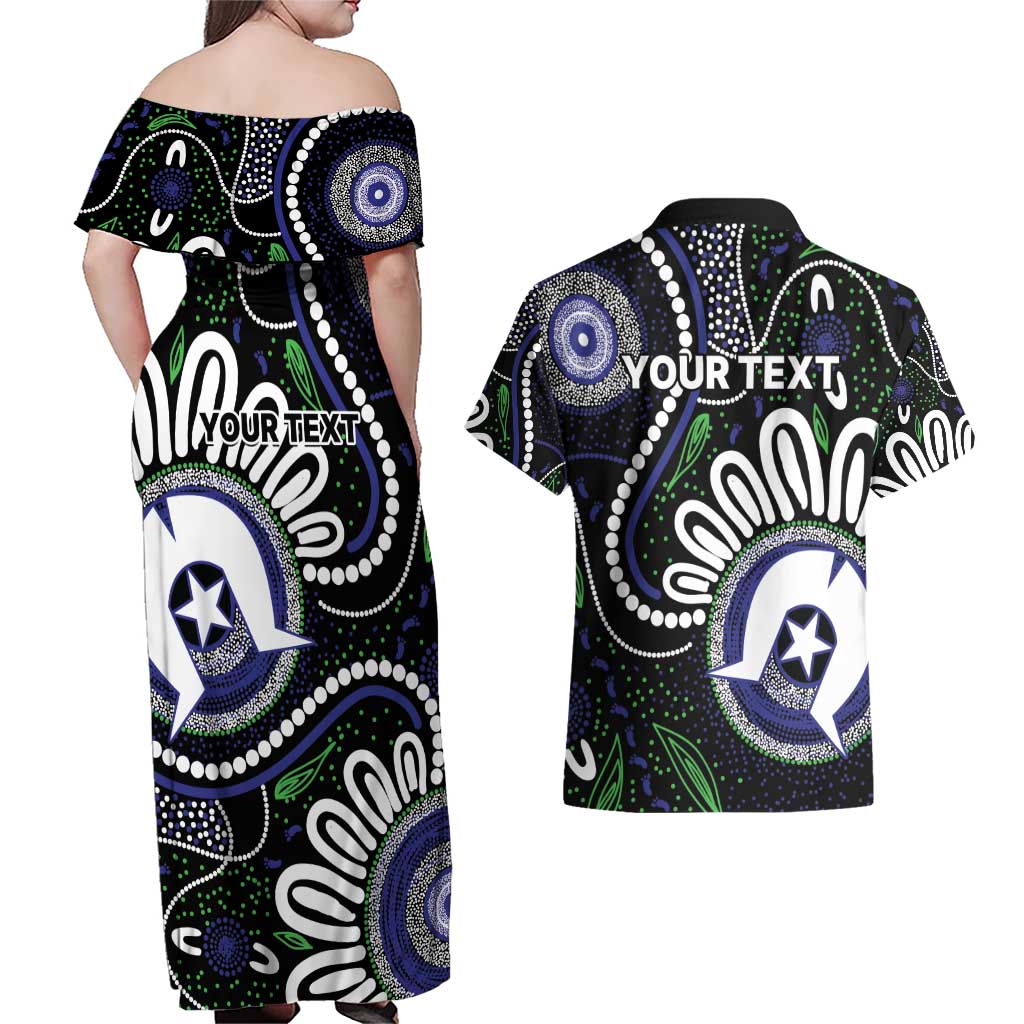 Torres Strait Islander Aboriginal Dot Painting Personalised Couples Matching Off Shoulder Maxi Dress and Hawaiian Shirt
