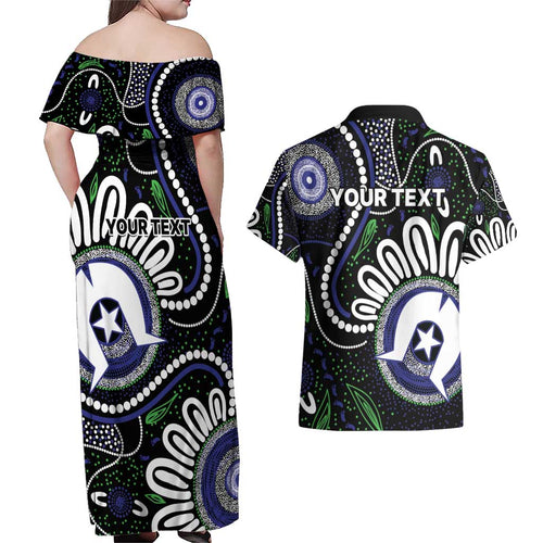 Torres Strait Islander Aboriginal Dot Painting Personalised Couples Matching Off Shoulder Maxi Dress and Hawaiian Shirt