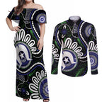 Torres Strait Islander Aboriginal Dot Painting Personalised Couples Matching Off Shoulder Maxi Dress and Long Sleeve Button Shirt