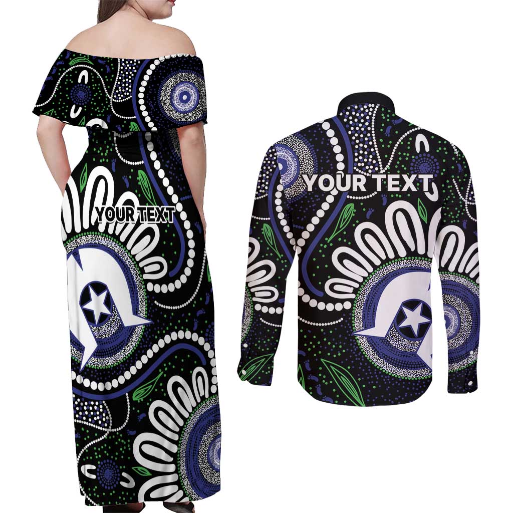 Torres Strait Islander Aboriginal Dot Painting Personalised Couples Matching Off Shoulder Maxi Dress and Long Sleeve Button Shirt