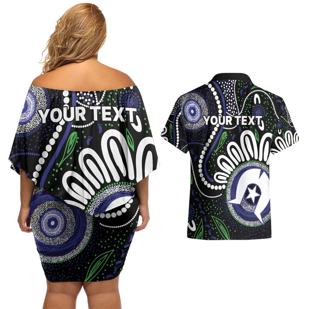 Torres Strait Islander Aboriginal Dot Painting Personalised Couples Matching Off Shoulder Short Dress and Hawaiian Shirt