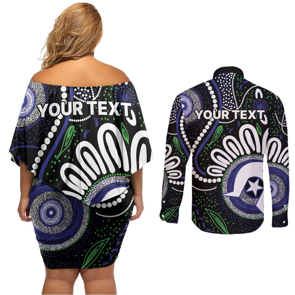 Torres Strait Islander Aboriginal Dot Painting Personalised Couples Matching Off Shoulder Short Dress and Long Sleeve Button Shirt
