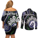 Torres Strait Islander Aboriginal Dot Painting Personalised Couples Matching Off Shoulder Short Dress and Long Sleeve Button Shirt