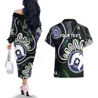 Torres Strait Islander Aboriginal Dot Painting Personalised Couples Matching Off The Shoulder Long Sleeve Dress and Hawaiian Shirt