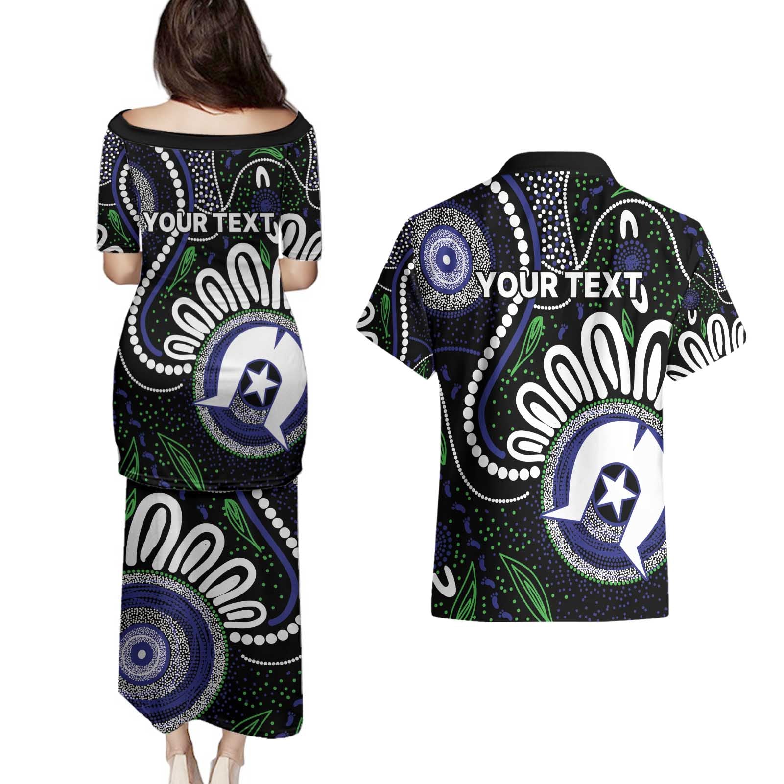 Torres Strait Islander Aboriginal Dot Painting Personalised Couples Matching Puletasi and Hawaiian Shirt