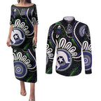 Torres Strait Islander Aboriginal Dot Painting Personalised Couples Matching Puletasi and Long Sleeve Button Shirt