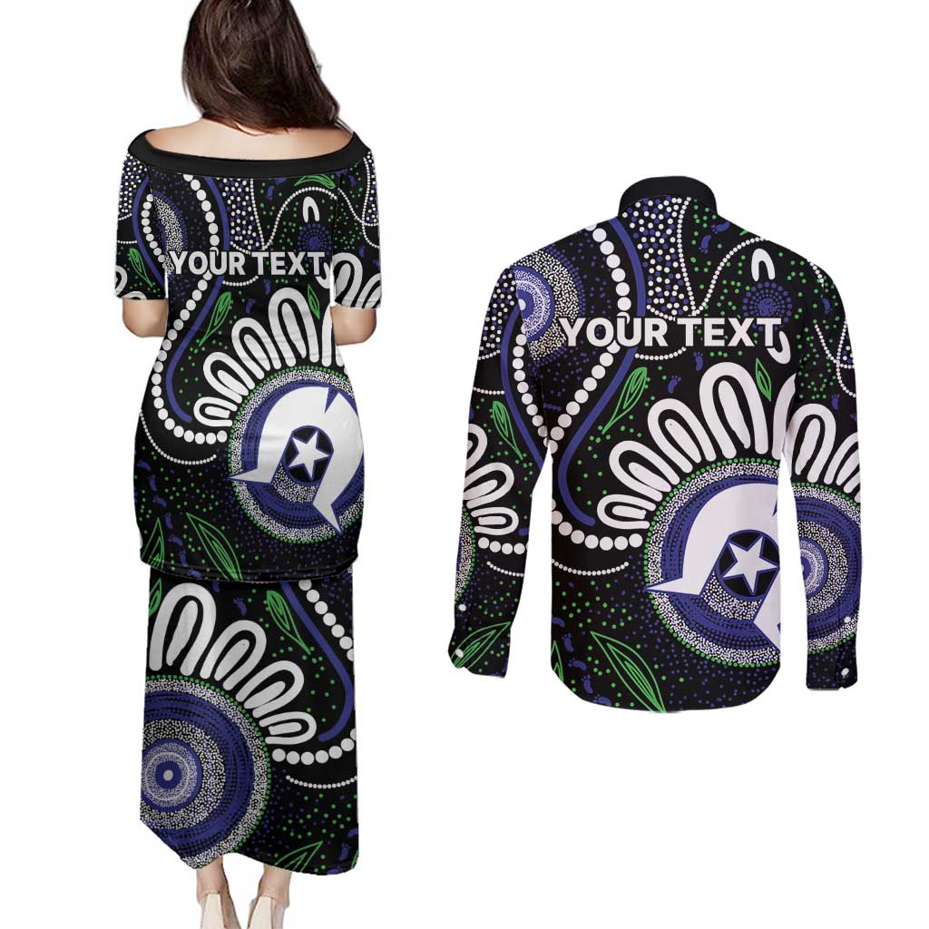 Torres Strait Islander Aboriginal Dot Painting Personalised Couples Matching Puletasi and Long Sleeve Button Shirt