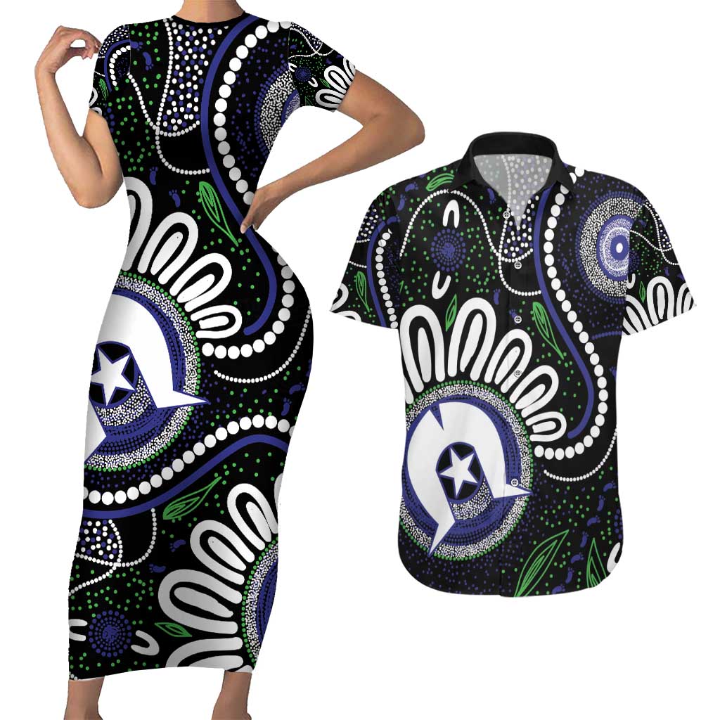 Torres Strait Islander Aboriginal Dot Painting Personalised Couples Matching Short Sleeve Bodycon Dress and Hawaiian Shirt