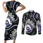 Torres Strait Islander Aboriginal Dot Painting Personalised Couples Matching Short Sleeve Bodycon Dress and Long Sleeve Button Shirt