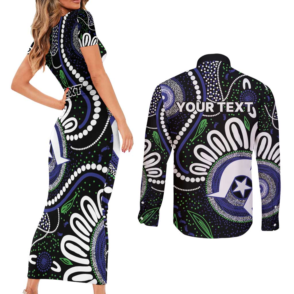 Torres Strait Islander Aboriginal Dot Painting Personalised Couples Matching Short Sleeve Bodycon Dress and Long Sleeve Button Shirt