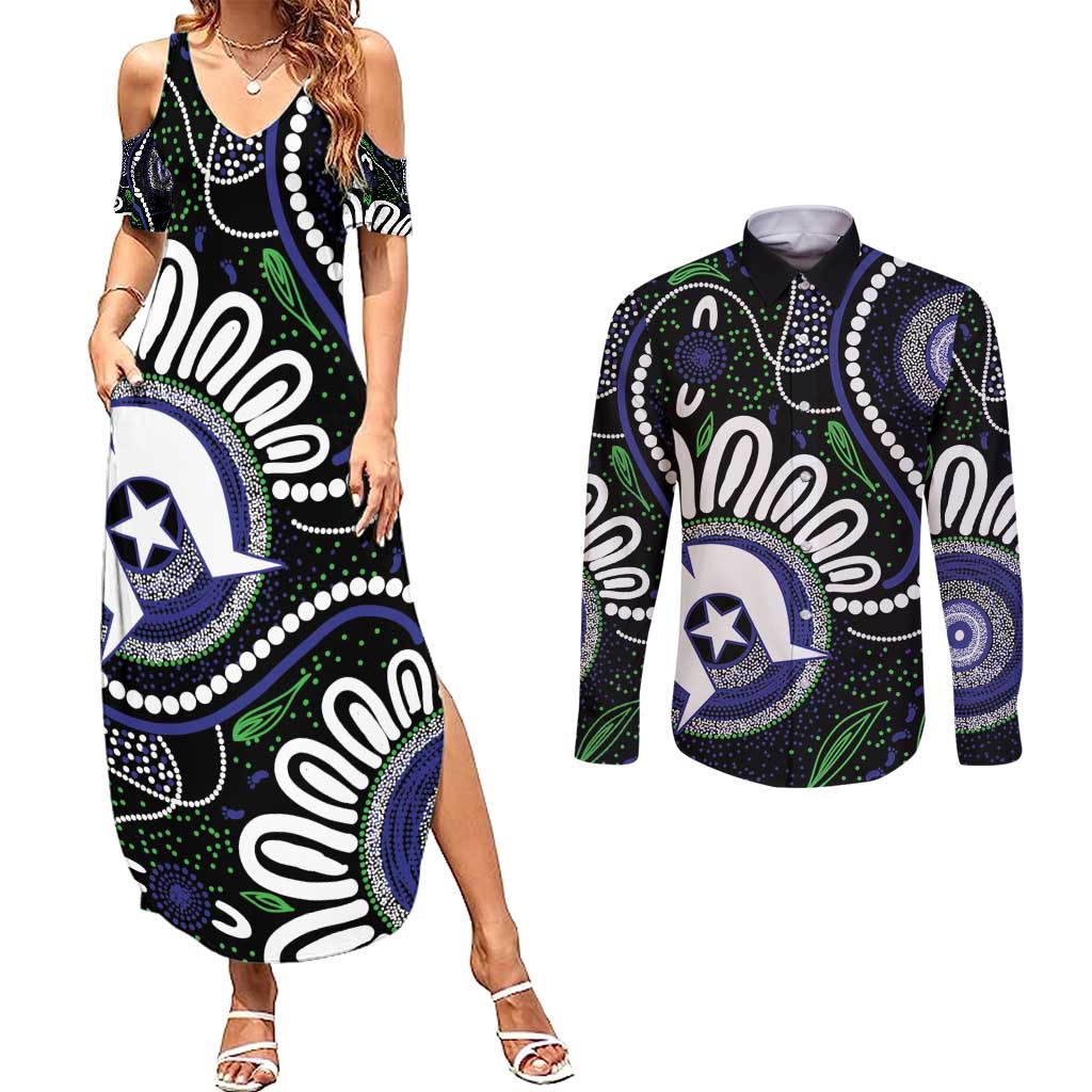 Torres Strait Islander Aboriginal Dot Painting Personalised Couples Matching Summer Maxi Dress and Long Sleeve Button Shirt