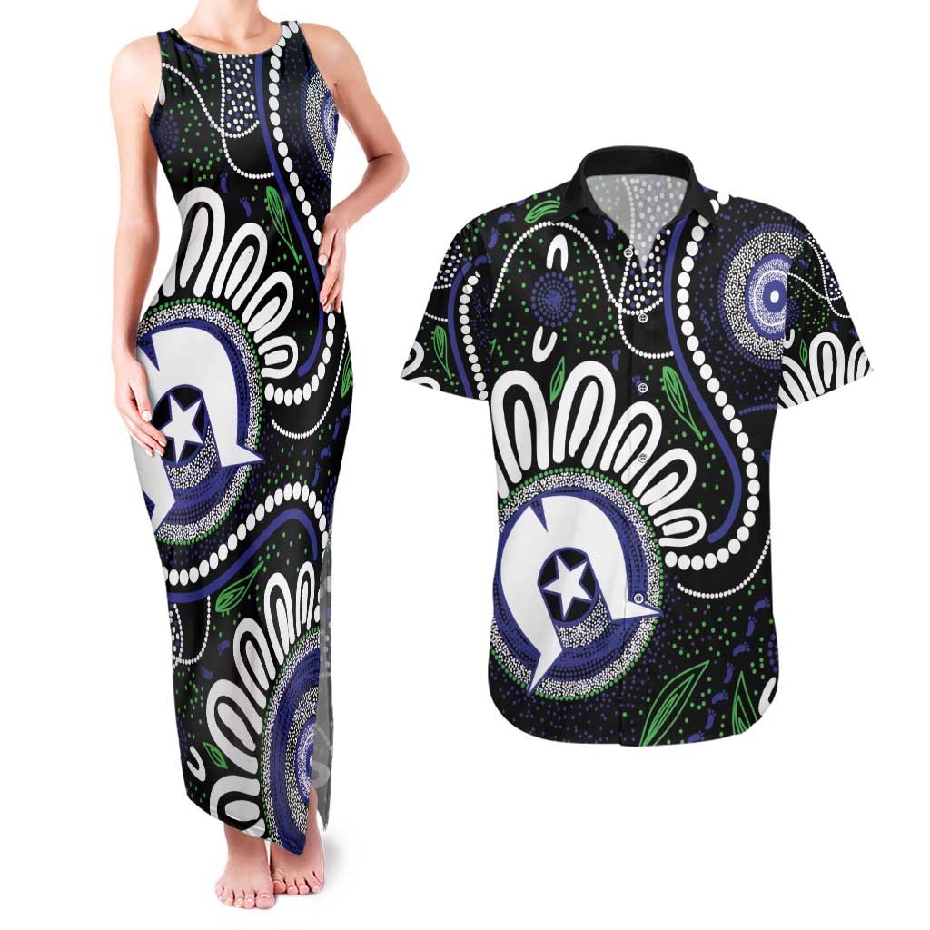 Torres Strait Islander Aboriginal Dot Painting Personalised Couples Matching Tank Maxi Dress and Hawaiian Shirt