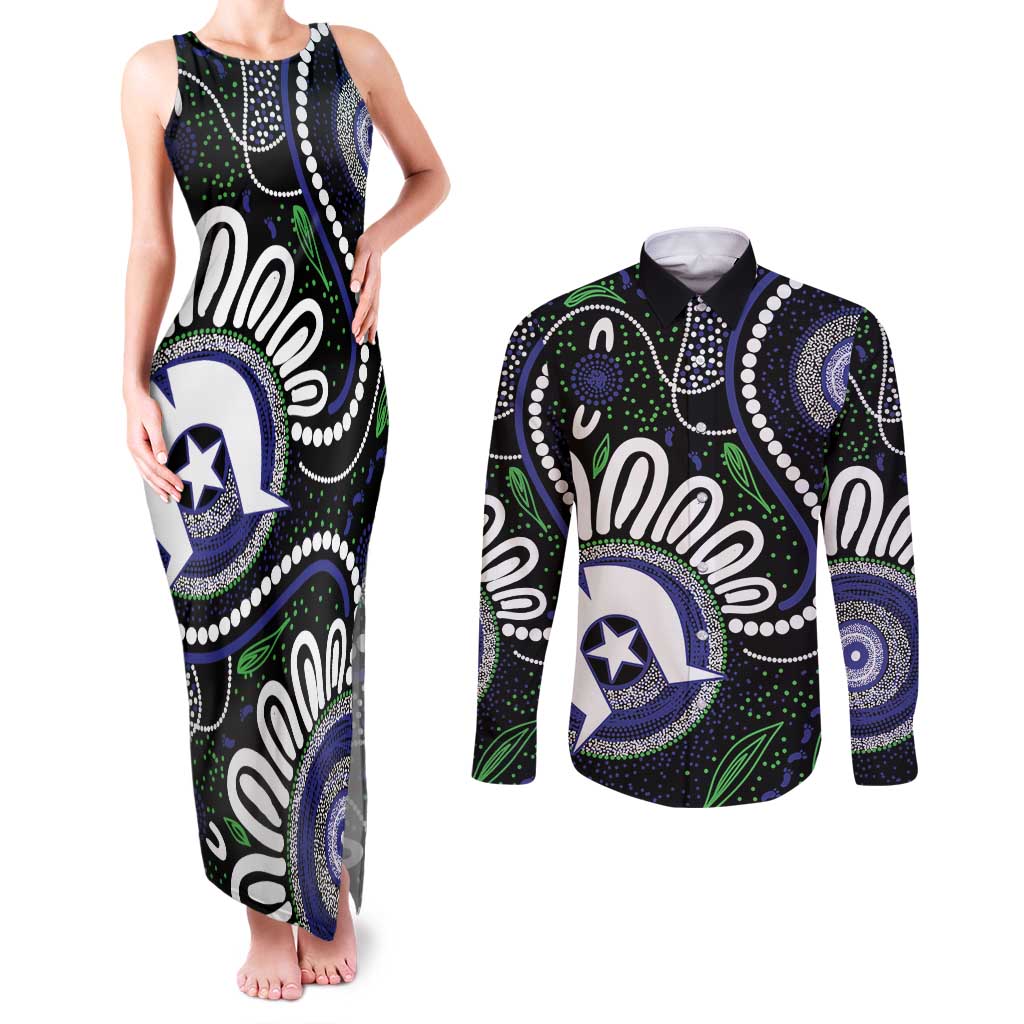 Torres Strait Islander Aboriginal Dot Painting Personalised Couples Matching Tank Maxi Dress and Long Sleeve Button Shirt
