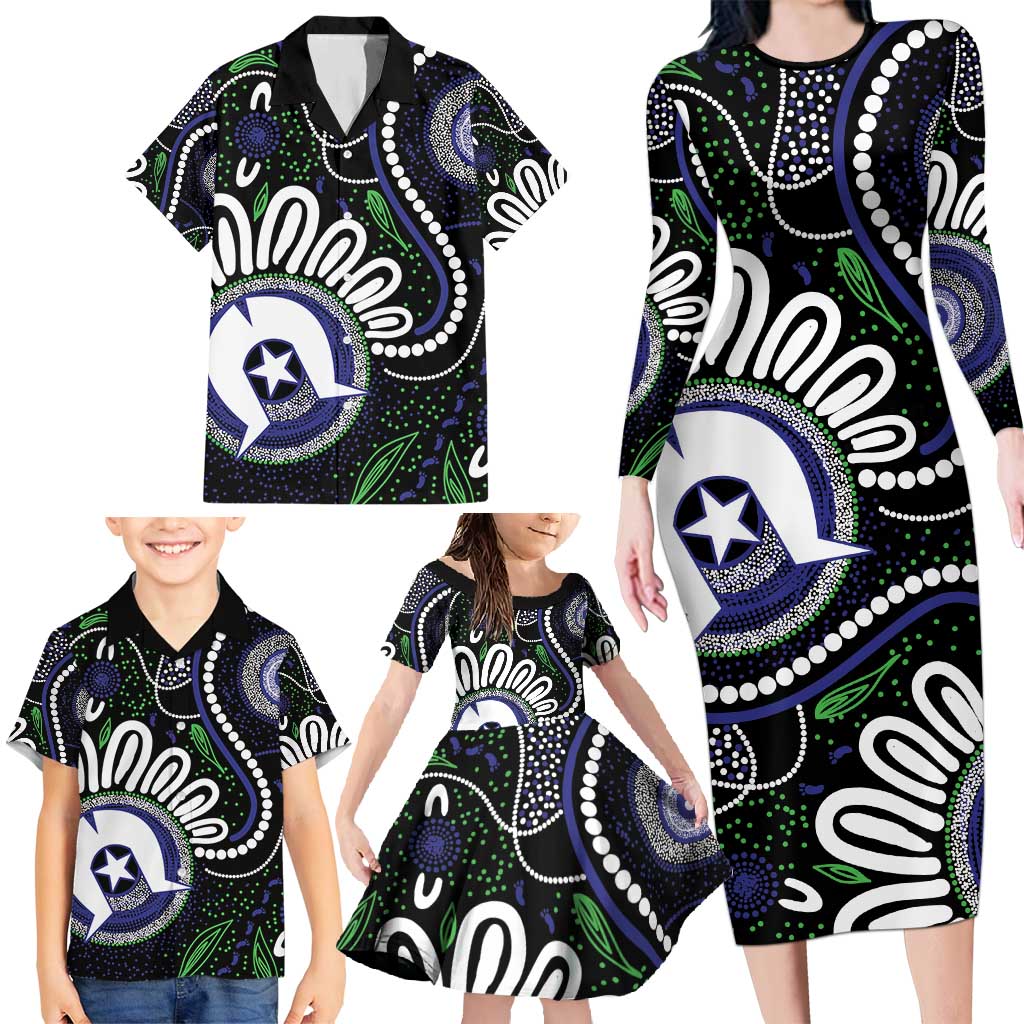 Torres Strait Islander Aboriginal Dot Painting Personalised Family Matching Long Sleeve Bodycon Dress and Hawaiian Shirt