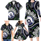 Torres Strait Islander Aboriginal Dot Painting Personalised Family Matching Long Sleeve Bodycon Dress and Hawaiian Shirt