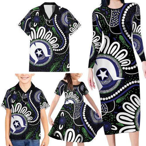 Torres Strait Islander Aboriginal Dot Painting Personalised Family Matching Long Sleeve Bodycon Dress and Hawaiian Shirt