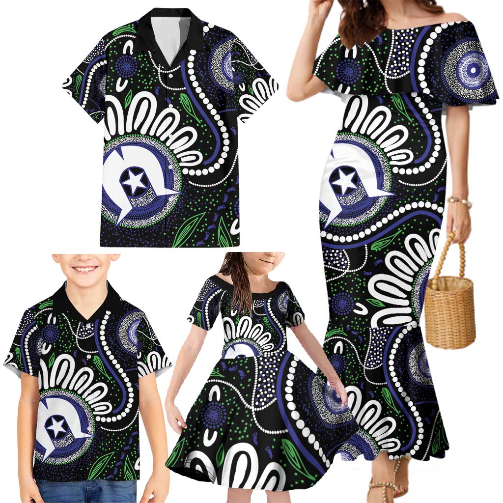 Torres Strait Islander Aboriginal Dot Painting Personalised Family Matching Mermaid Dress and Hawaiian Shirt