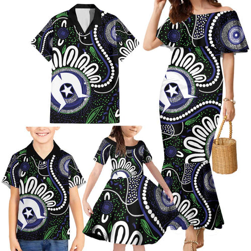 Torres Strait Islander Aboriginal Dot Painting Personalised Family Matching Mermaid Dress and Hawaiian Shirt