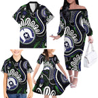 Torres Strait Islander Aboriginal Dot Painting Personalised Family Matching Off The Shoulder Long Sleeve Dress and Hawaiian Shirt